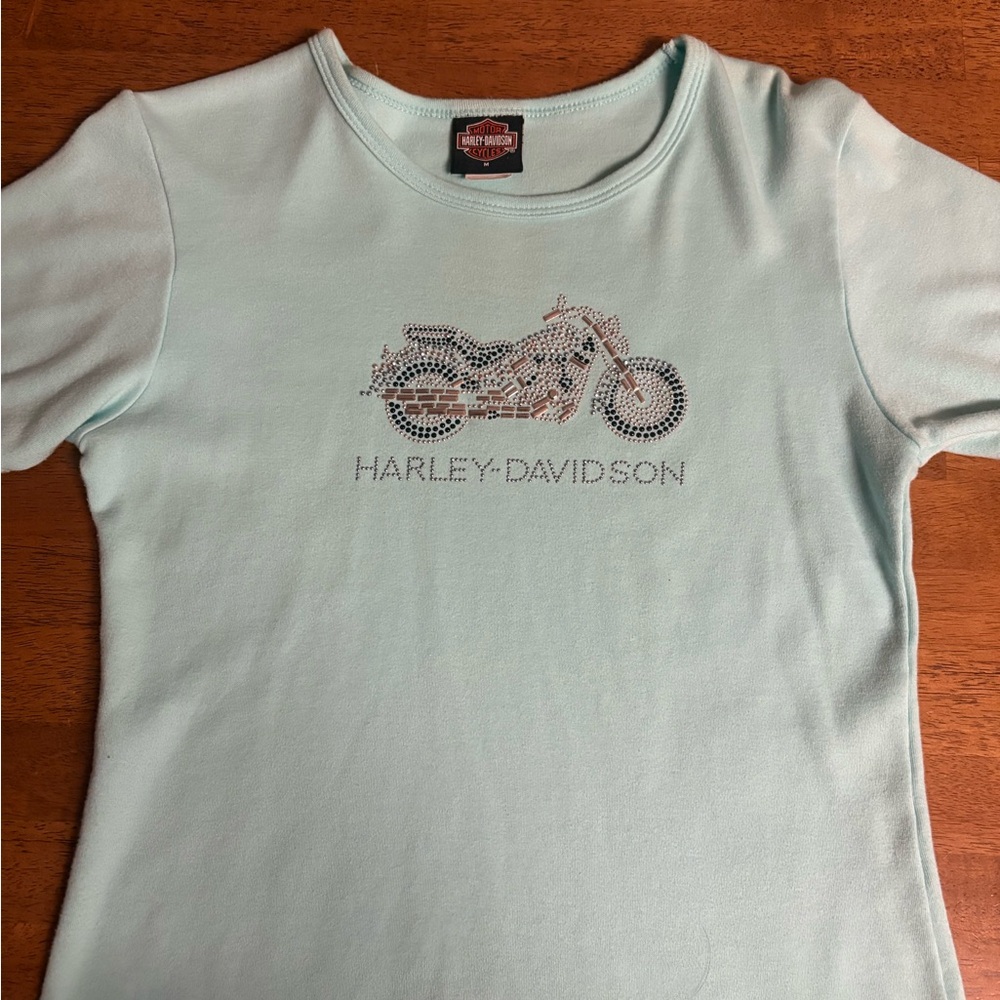 Harley-Davidson Aqua Woman’s Tee with Motorcycle Design